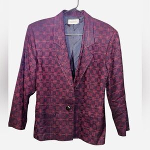 vintage medium blazer tahari maroon plaid wool shoulder pads office winter work